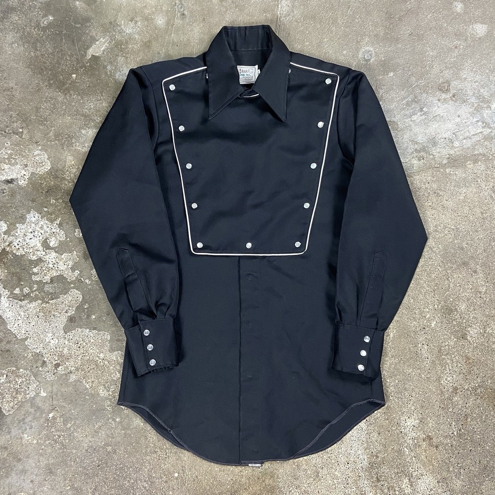 Vintage 70s H Bar C California Ranchwear Bolero Shirt Size 14.5 Black Pearl Snap